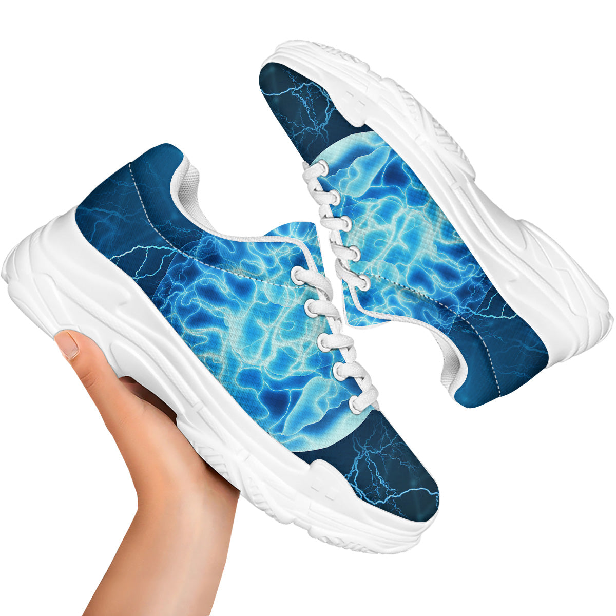 Brain Activity Blue Electrical Print White Chunky Shoes-grizzshop