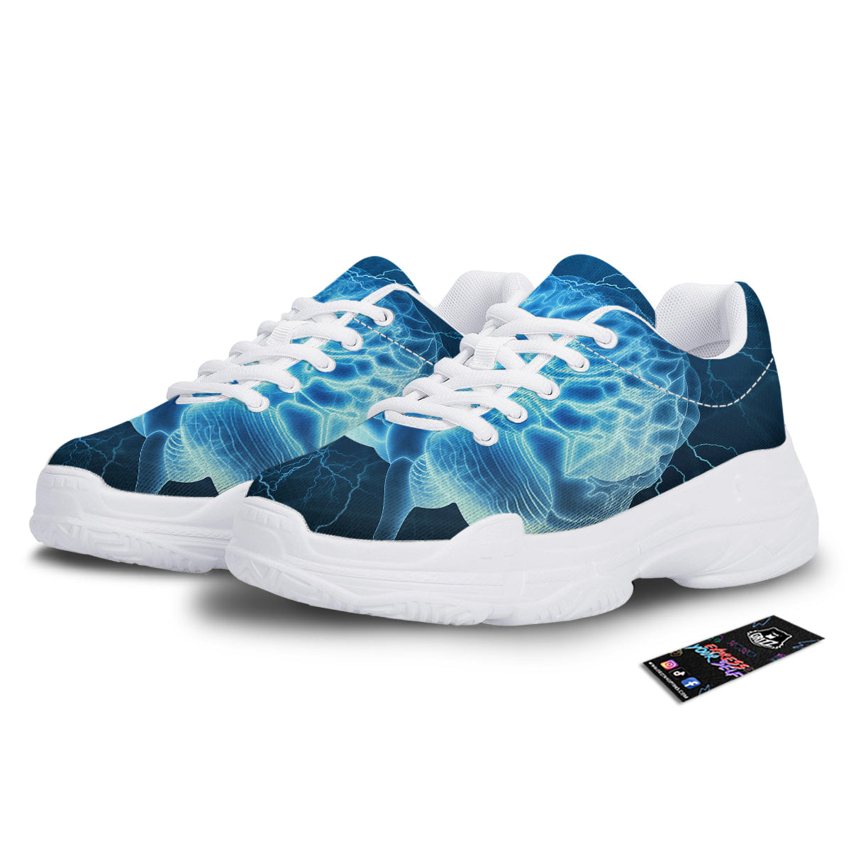 Brain Activity Blue Electrical Print White Chunky Shoes-grizzshop