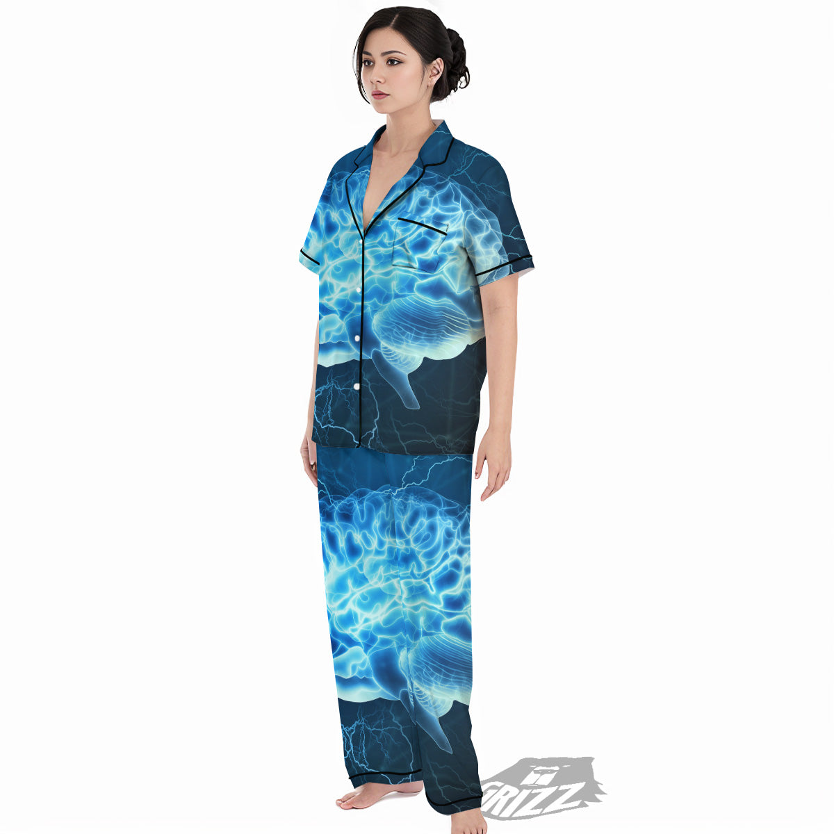 Brain Activity Blue Electrical Print Women's Pajamas Set-grizzshop