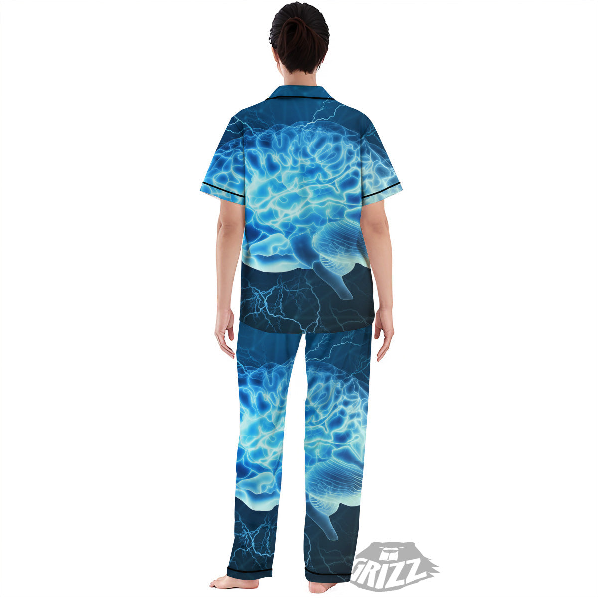 Brain Activity Blue Electrical Print Women's Pajamas Set-grizzshop
