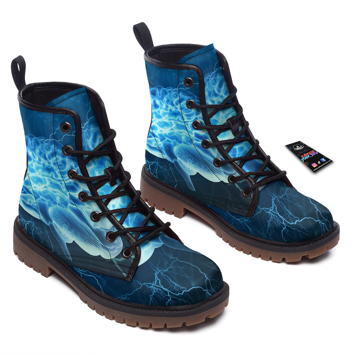 Brain Activity Blue Electrical Print Work Boots-grizzshop