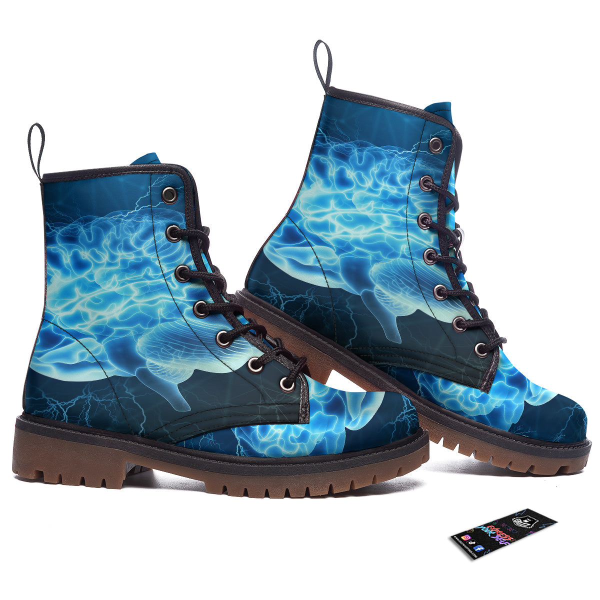 Brain Activity Blue Electrical Print Work Boots-grizzshop