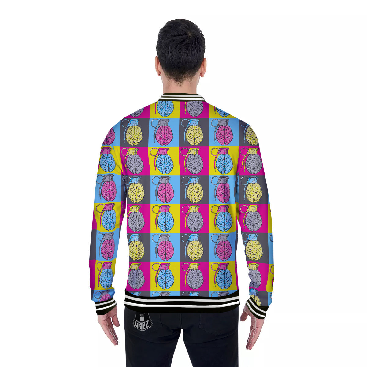 Brain Bomb Colorful Print Pattern Baseball Jacket-grizzshop