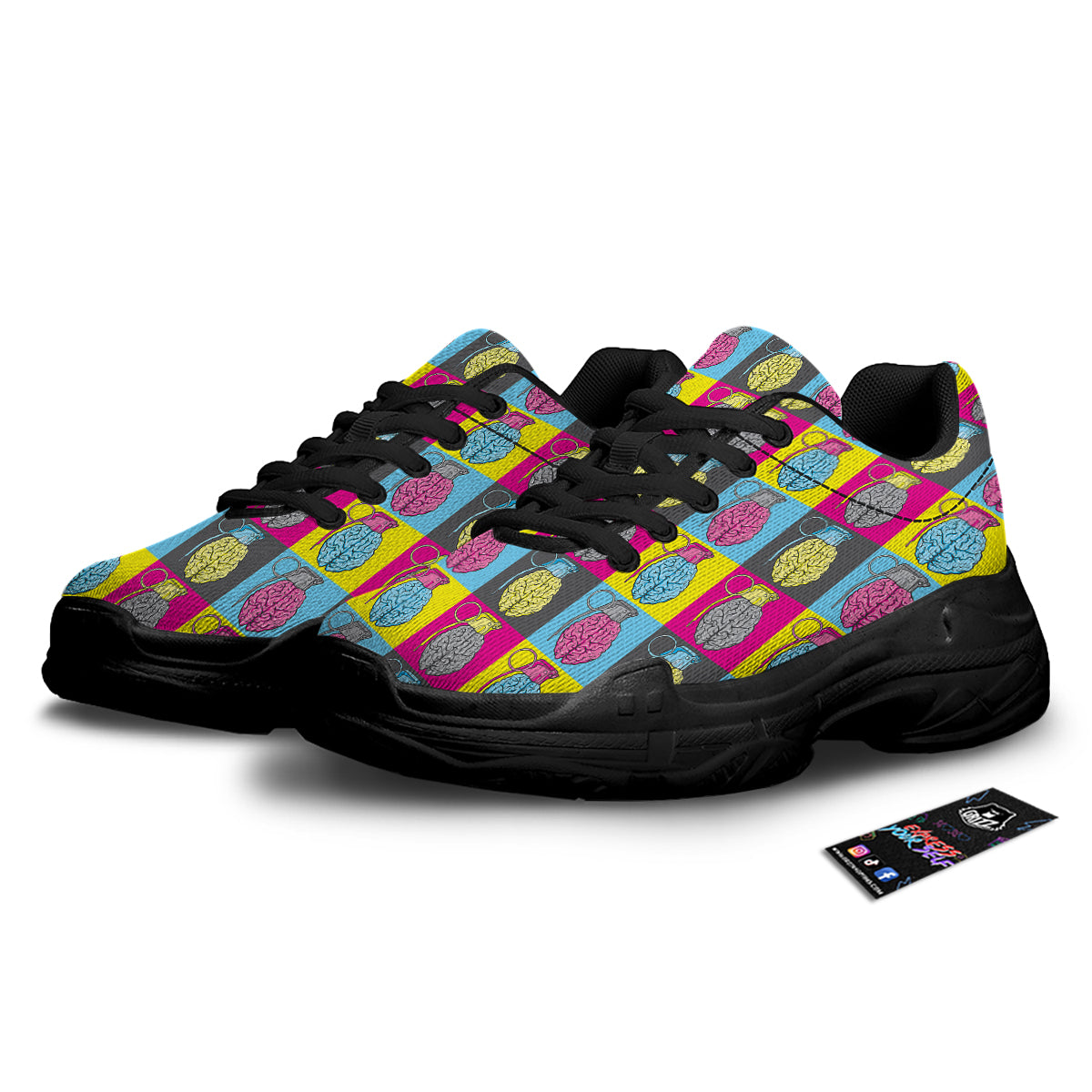 Brain Bomb Colorful Print Pattern Black Chunky Shoes-grizzshop