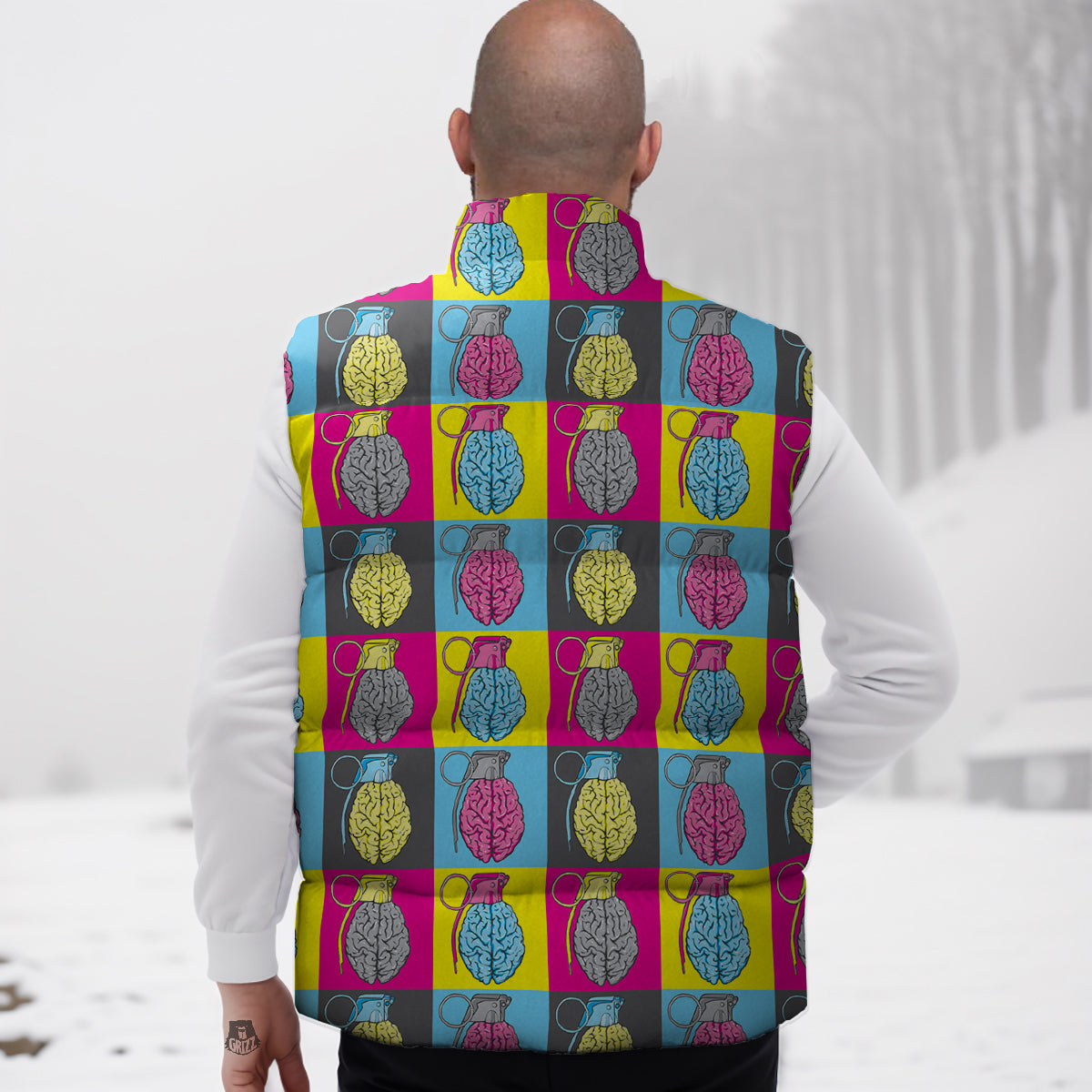 Brain Bomb Colorful Print Pattern Down Vest