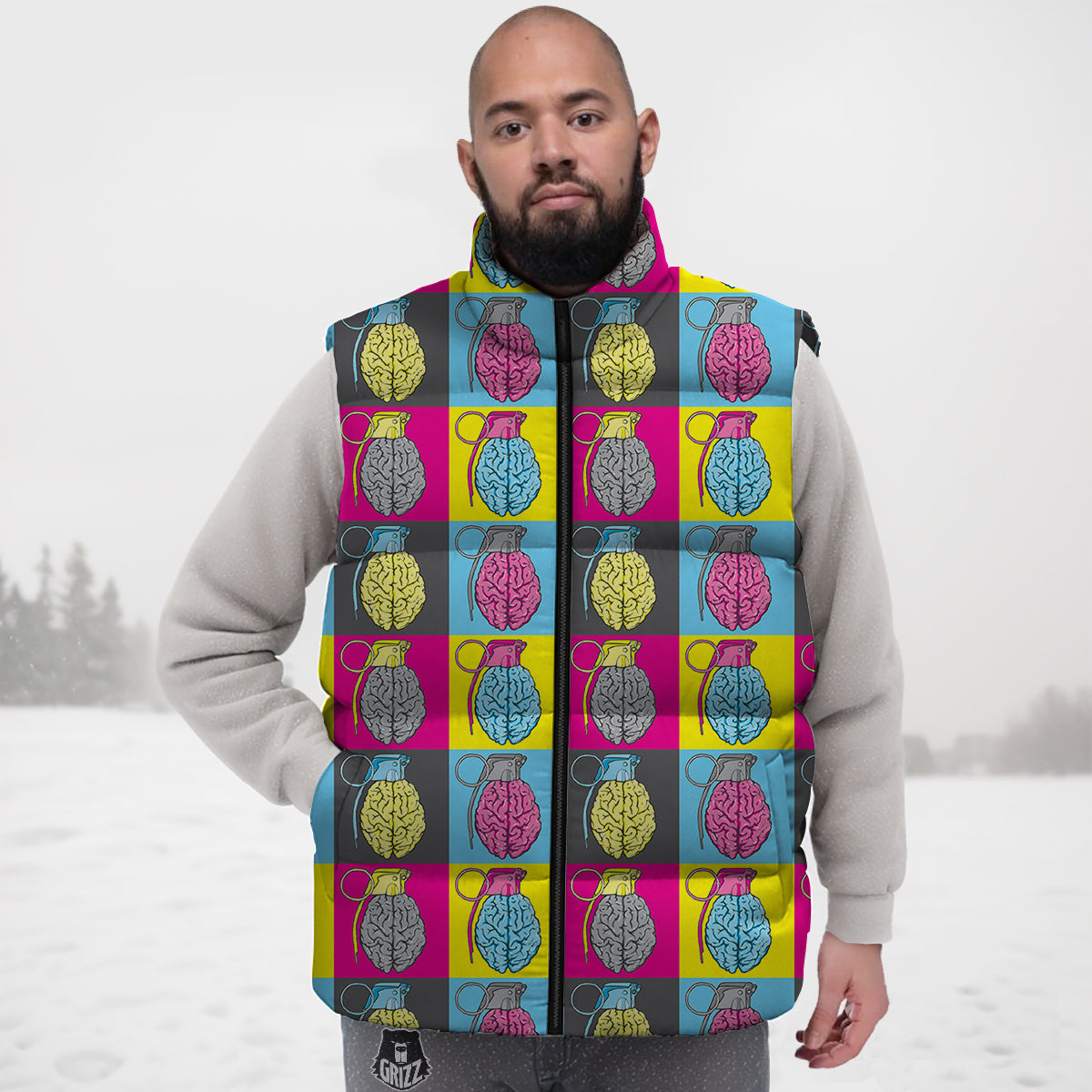 Brain Bomb Colorful Print Pattern Down Vest