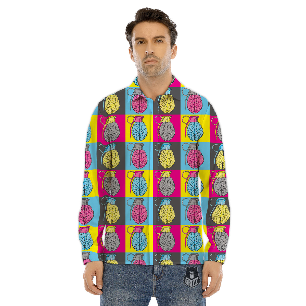 Brain Bomb Colorful Print Pattern Men's Dress Shirts-grizzshop