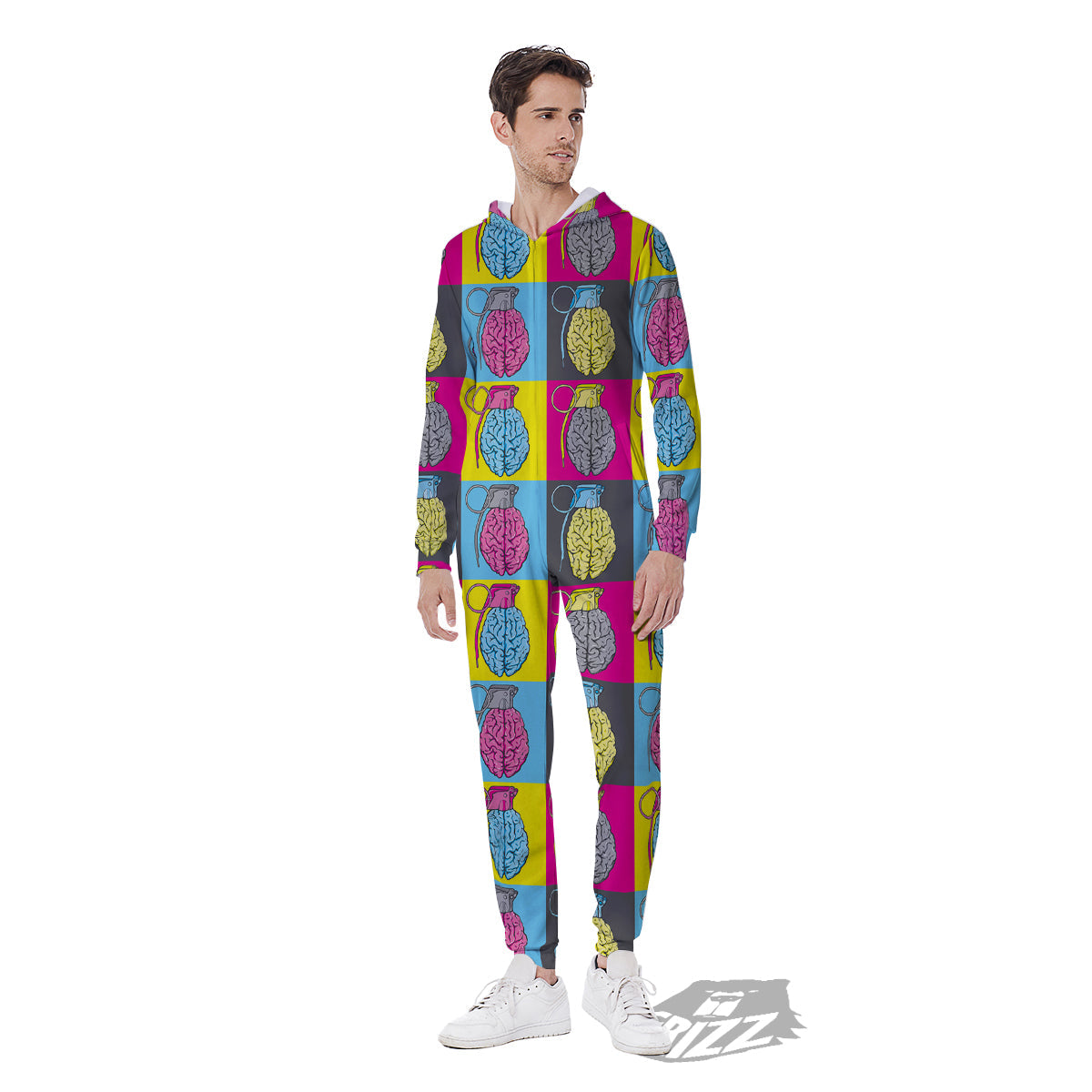 Brain Bomb Colorful Print Pattern Men's Jumpsuit-grizzshop