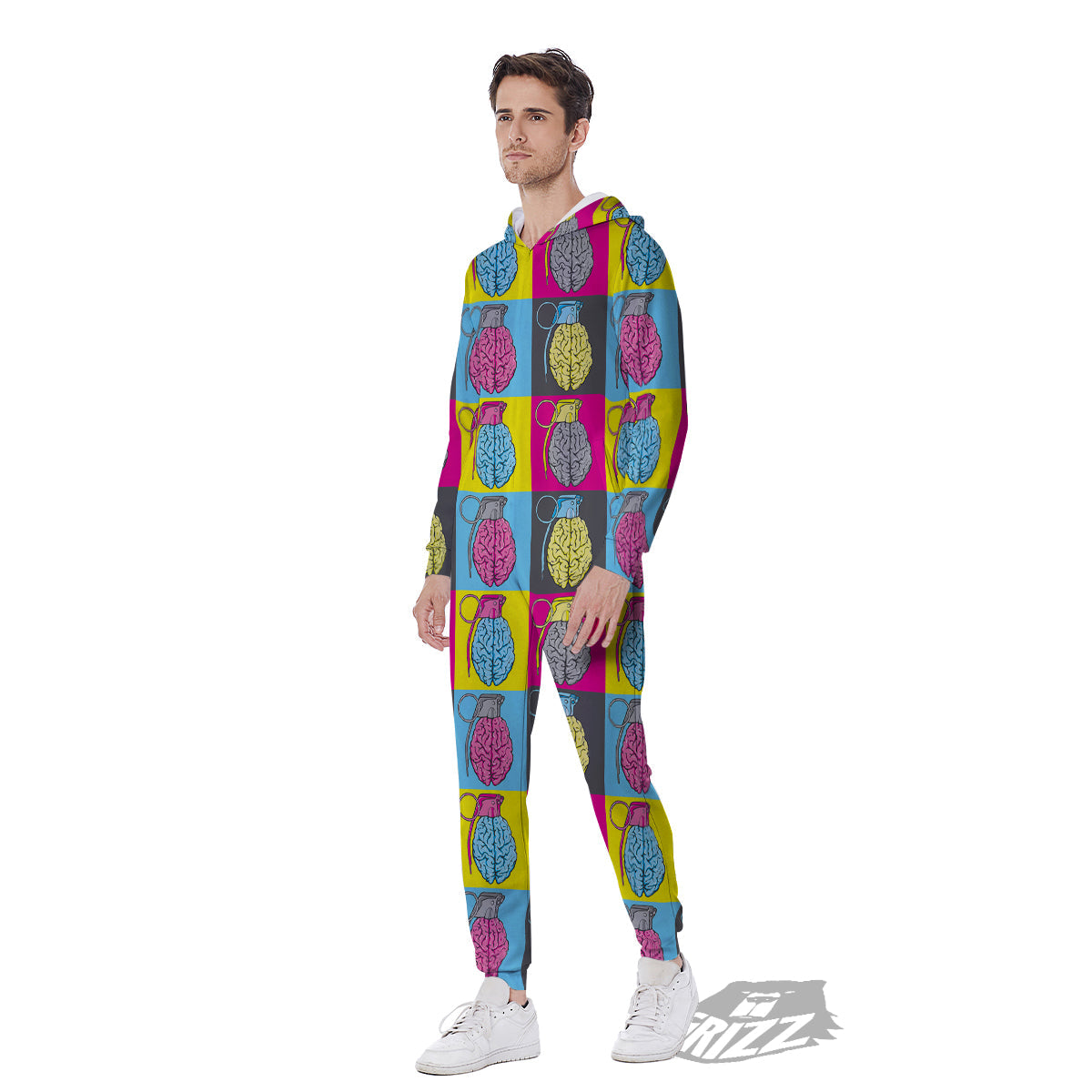 Brain Bomb Colorful Print Pattern Men's Jumpsuit-grizzshop