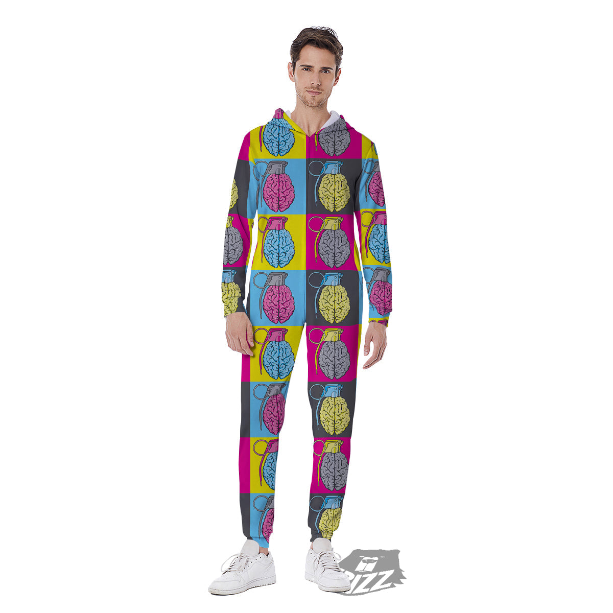 Brain Bomb Colorful Print Pattern Men's Jumpsuit-grizzshop