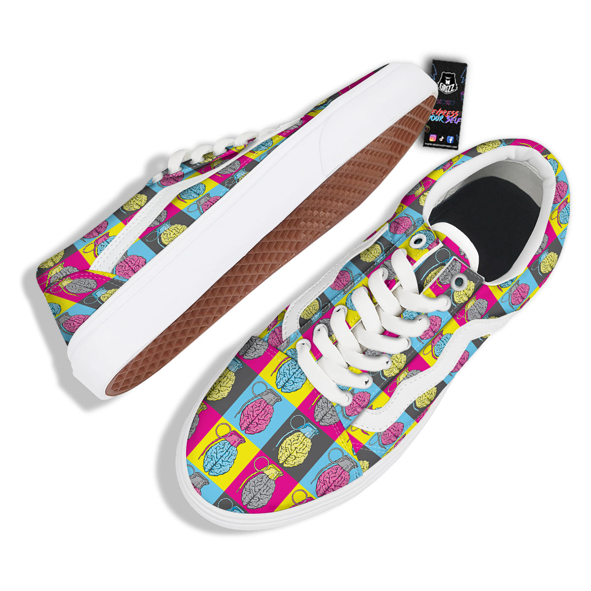 Brain Bomb Colorful Print Pattern Skate Shoes-grizzshop