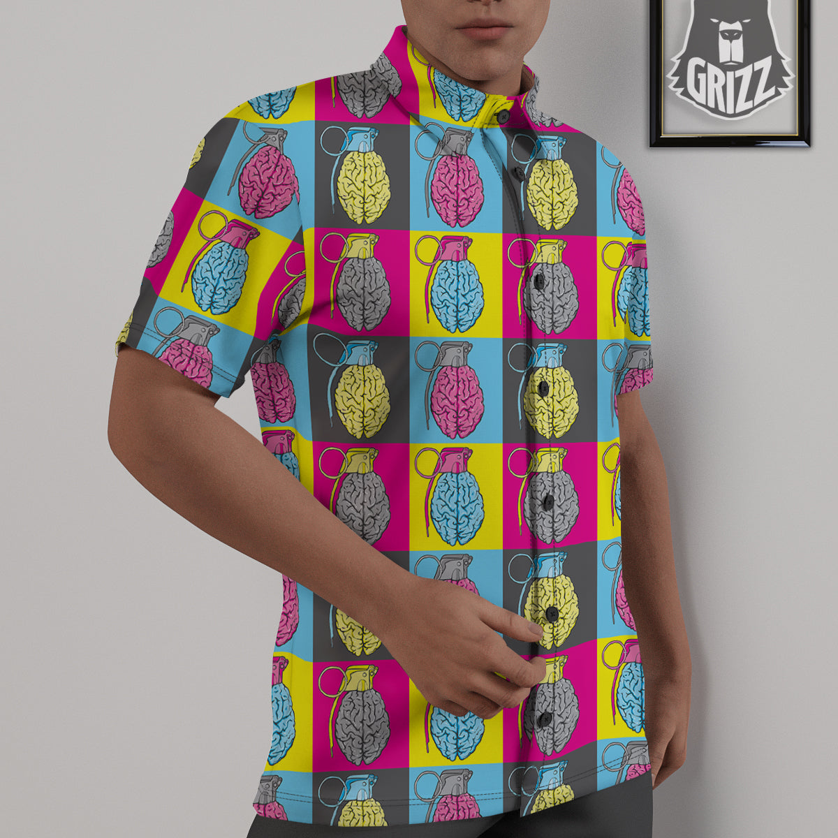 Brain Bomb Colorful Print Pattern Untucked Shirts-grizzshop