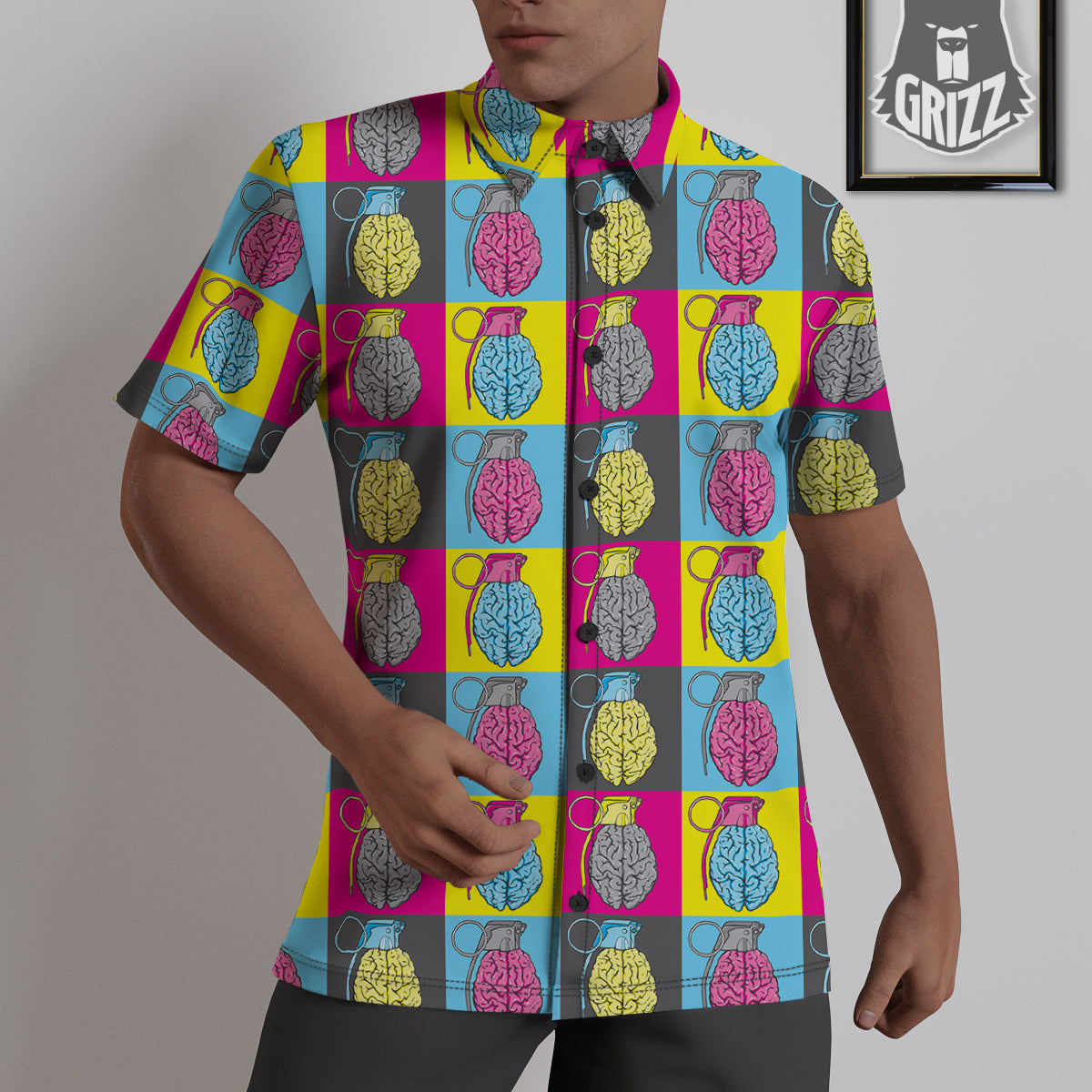 Brain Bomb Colorful Print Pattern Untucked Shirts-grizzshop