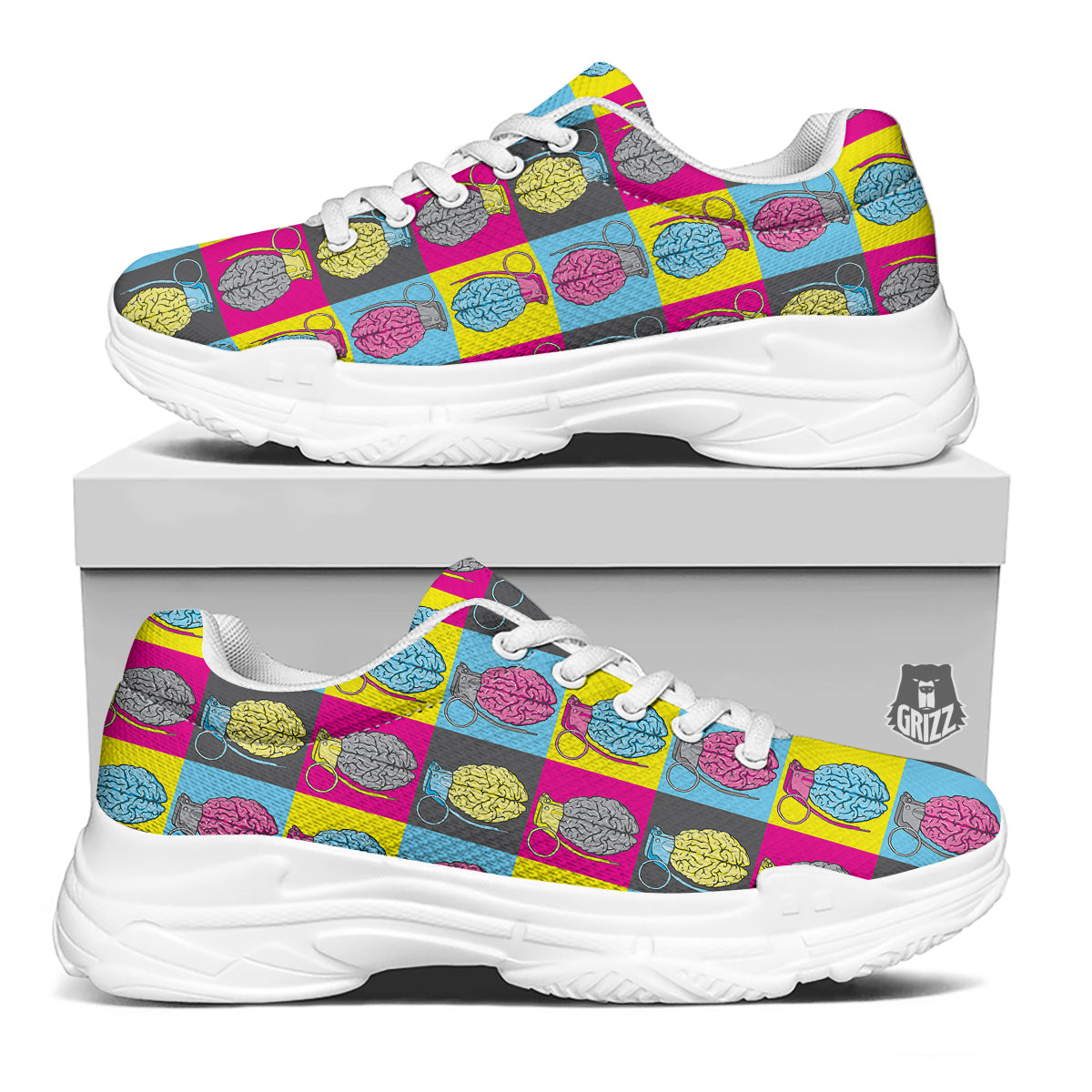 Brain Bomb Colorful Print Pattern White Chunky Shoes-grizzshop
