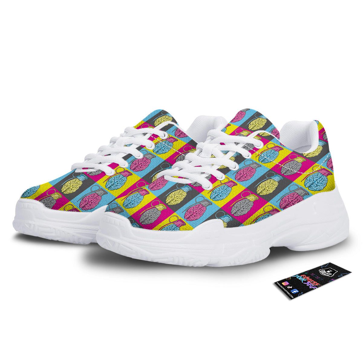 Brain Bomb Colorful Print Pattern White Chunky Shoes-grizzshop