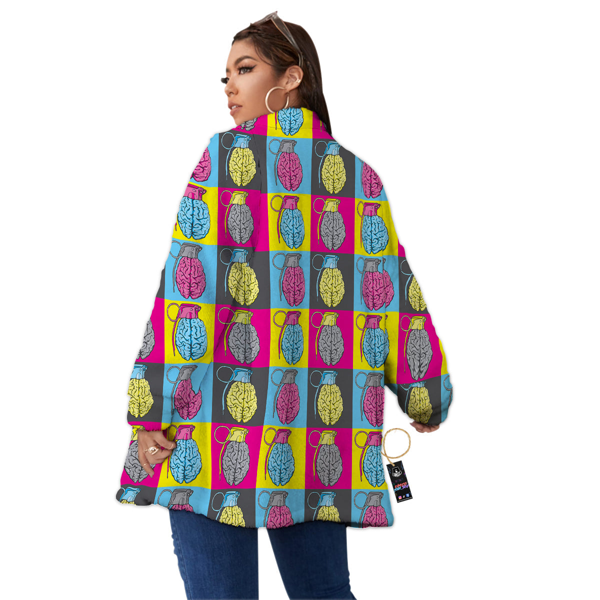 Brain Bomb Colorful Print Pattern Women's Sherpa Jacket-grizzshop