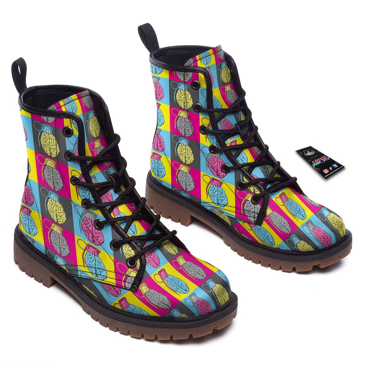 Brain Bomb Colorful Print Pattern Work Boots-grizzshop