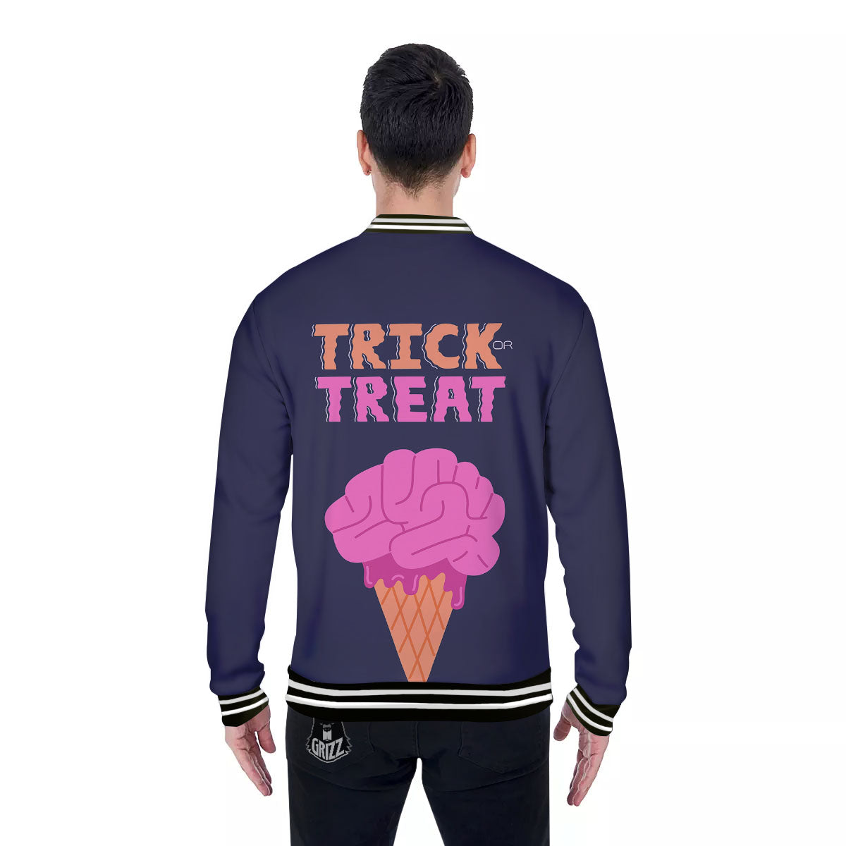 Brain Halloween Print Baseball Jacket-grizzshop