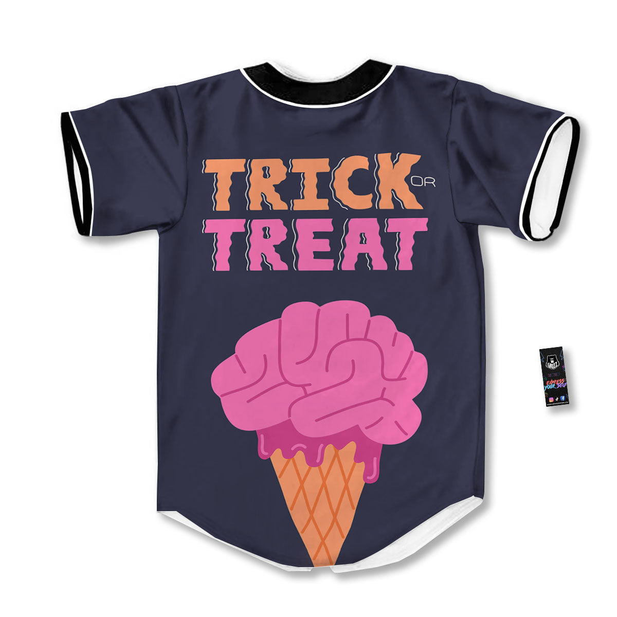 Brain Halloween Print Baseball Jersey-grizzshop