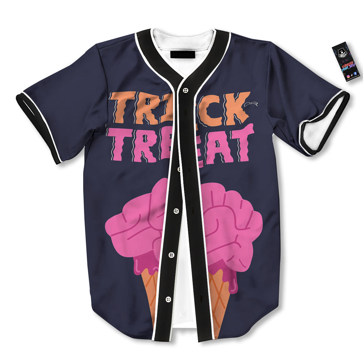 Brain Halloween Print Baseball Jersey-grizzshop