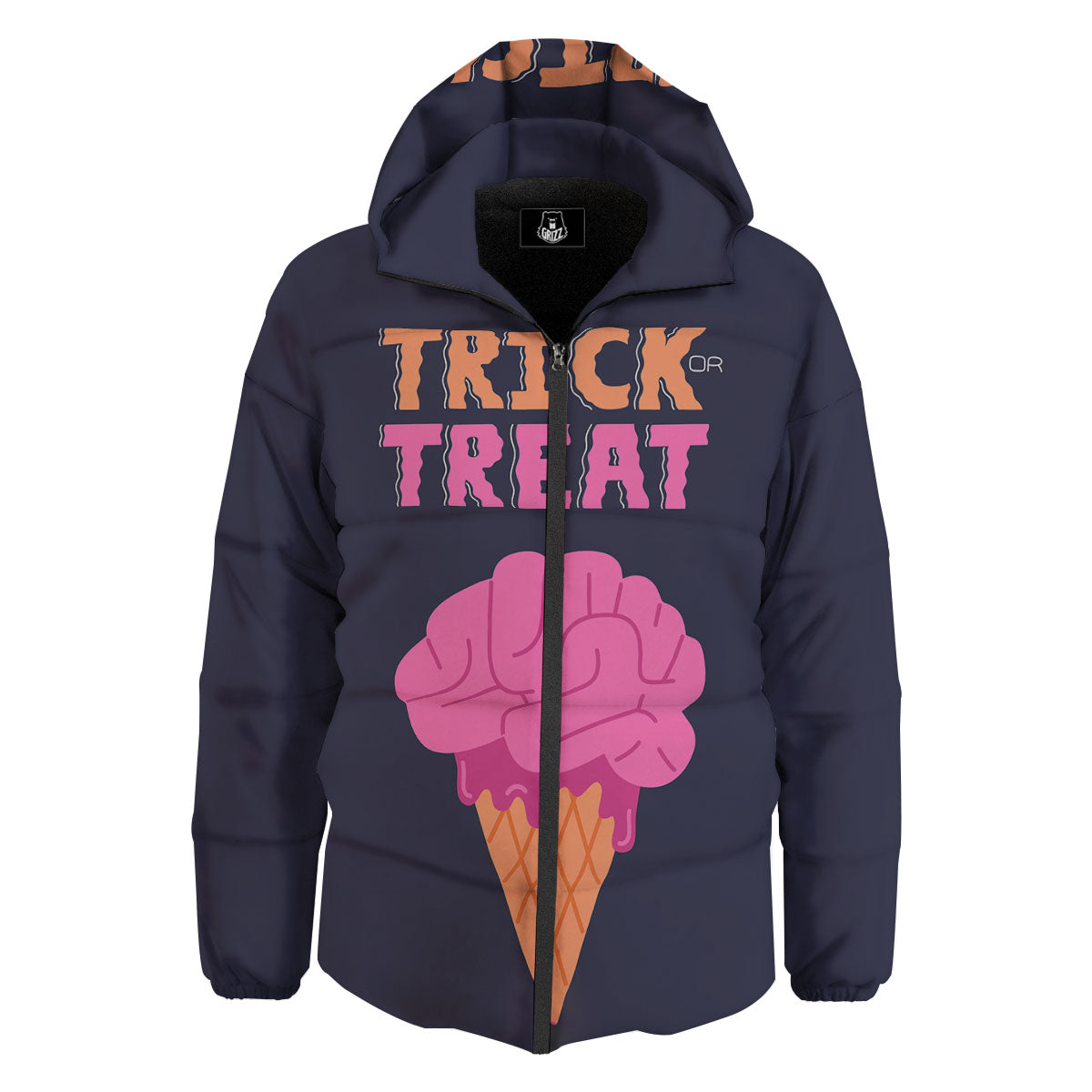 Brain Halloween Print Down Jacket-grizzshop
