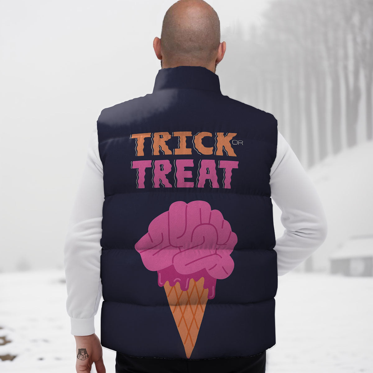 Brain Halloween Print Down Vest