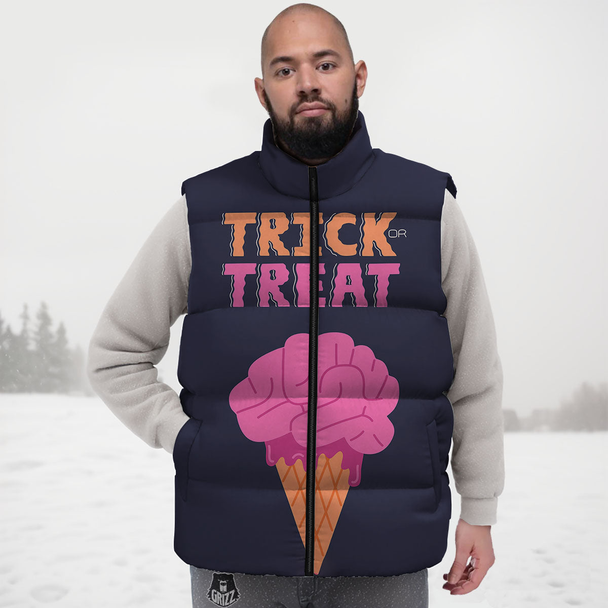 Brain Halloween Print Down Vest