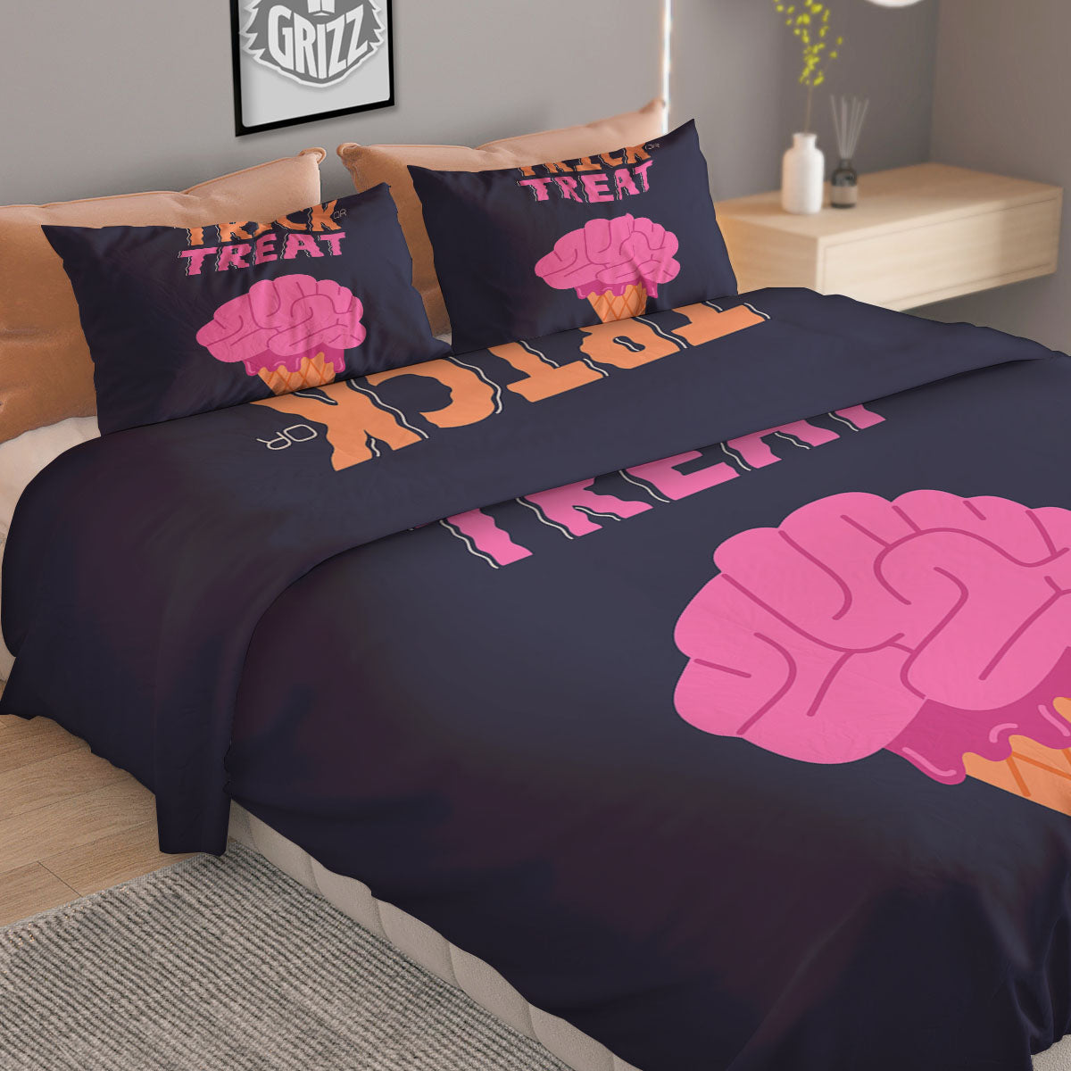 Brain Halloween Print Duvet Cover Bedding Set