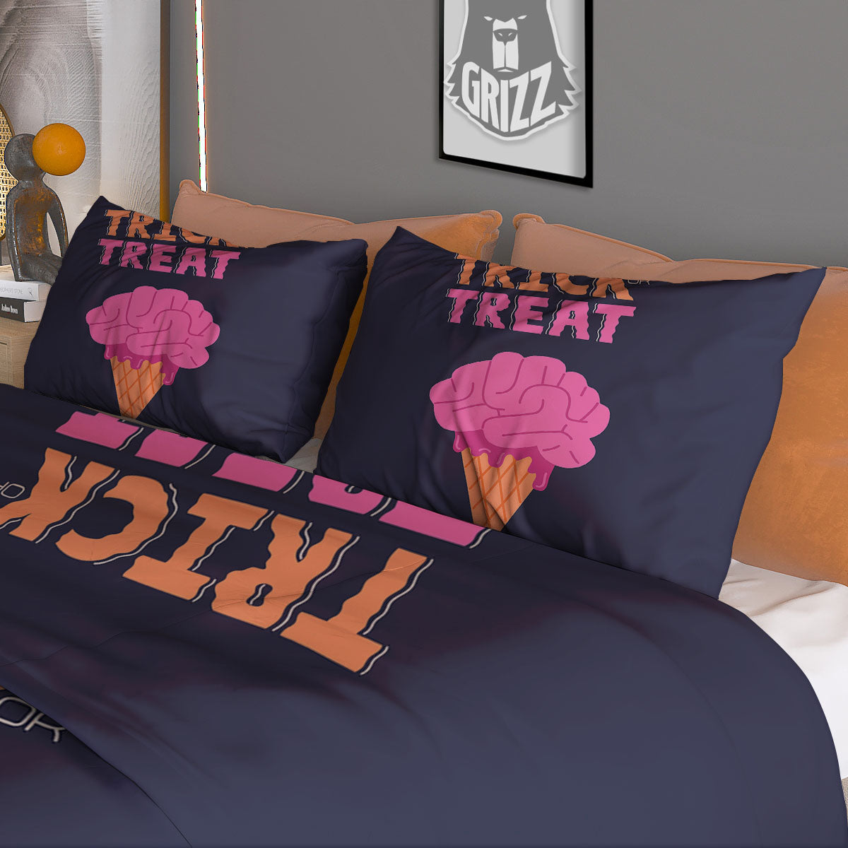 Brain Halloween Print Duvet Cover Bedding Set