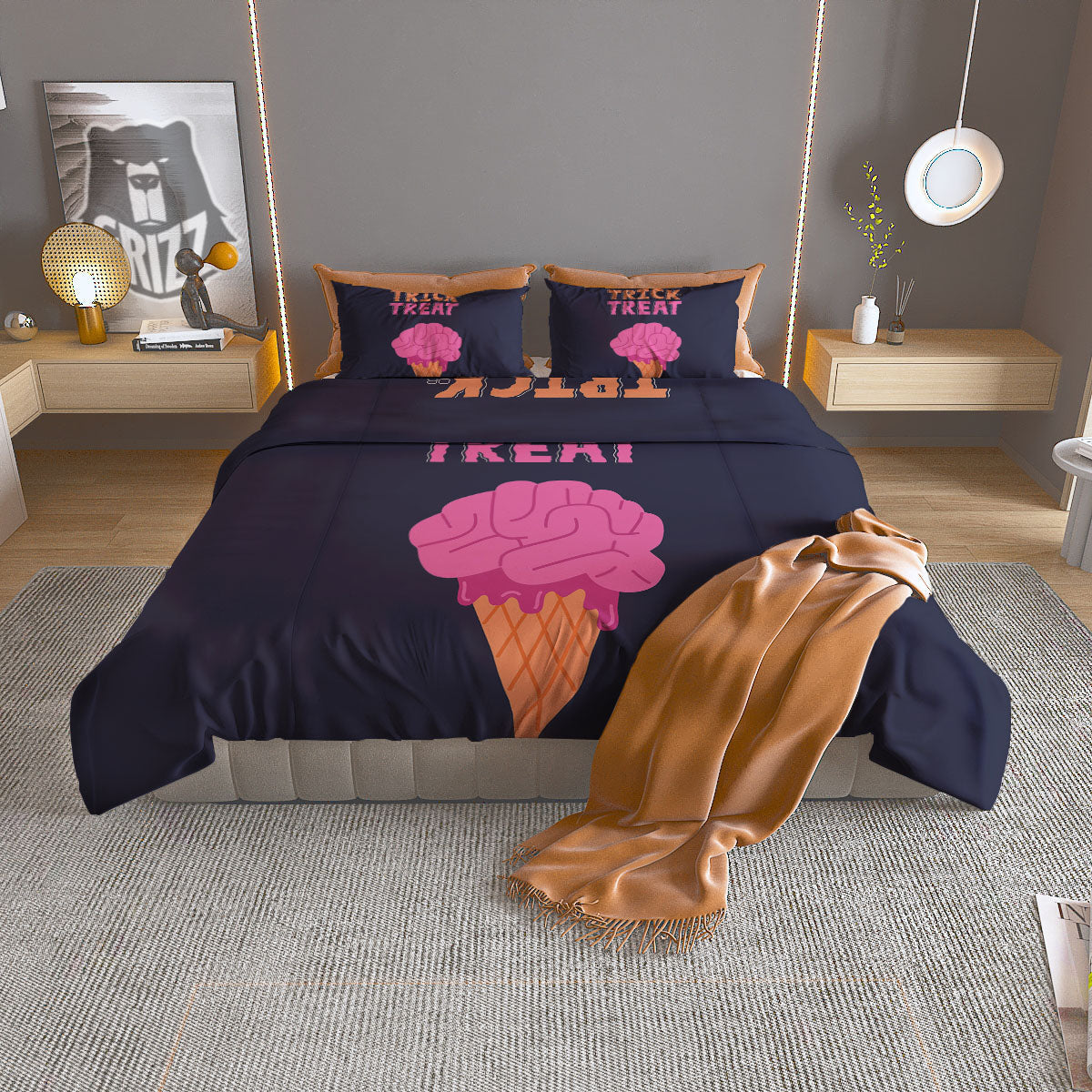 Brain Halloween Print Duvet Cover Bedding Set