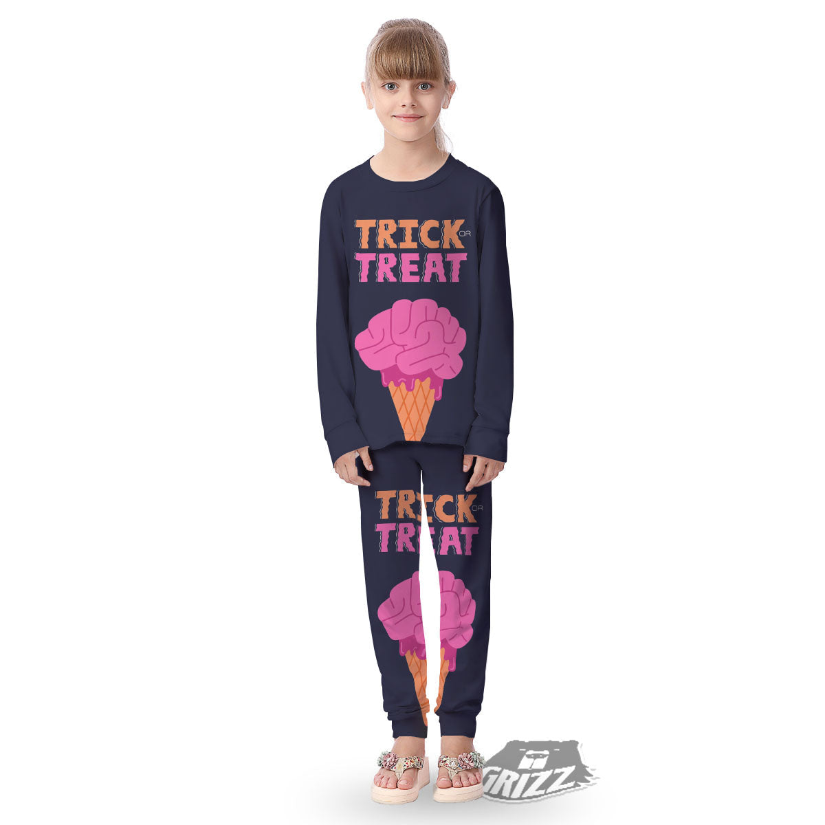 Brain Halloween Print Kid's Pajamas-grizzshop