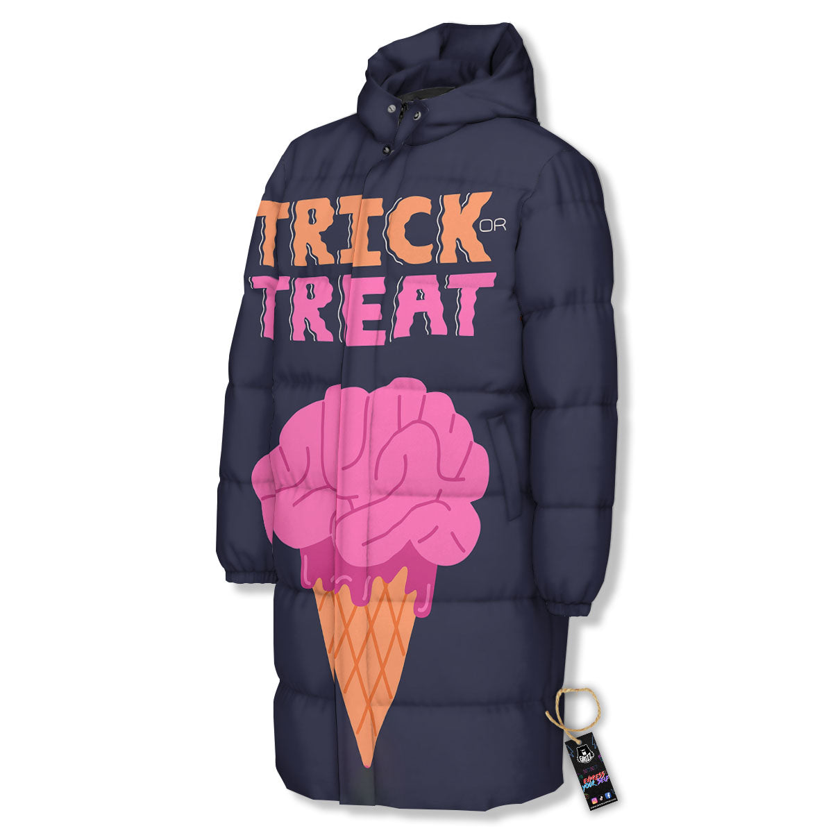 Brain Halloween Print Long Down Jacket-grizzshop