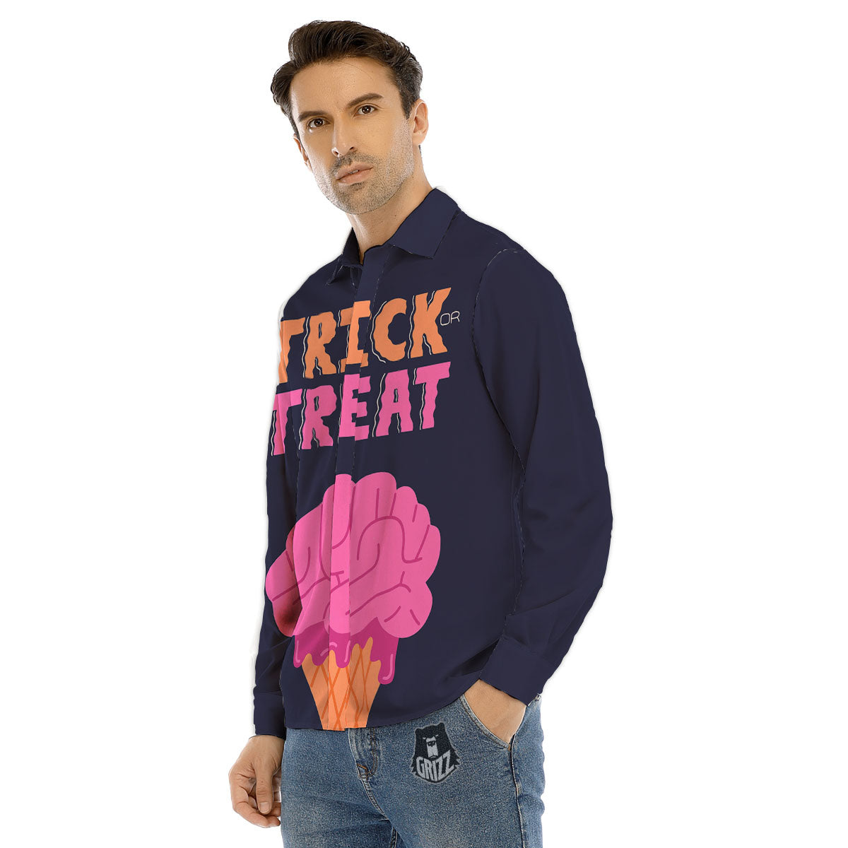 Brain Halloween Print Men's Dress Shirts-grizzshop