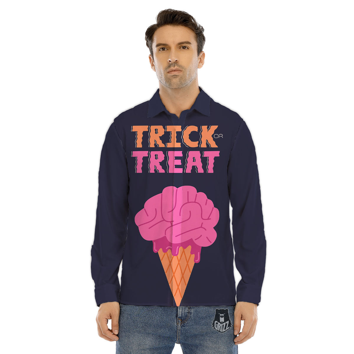 Brain Halloween Print Men's Dress Shirts-grizzshop