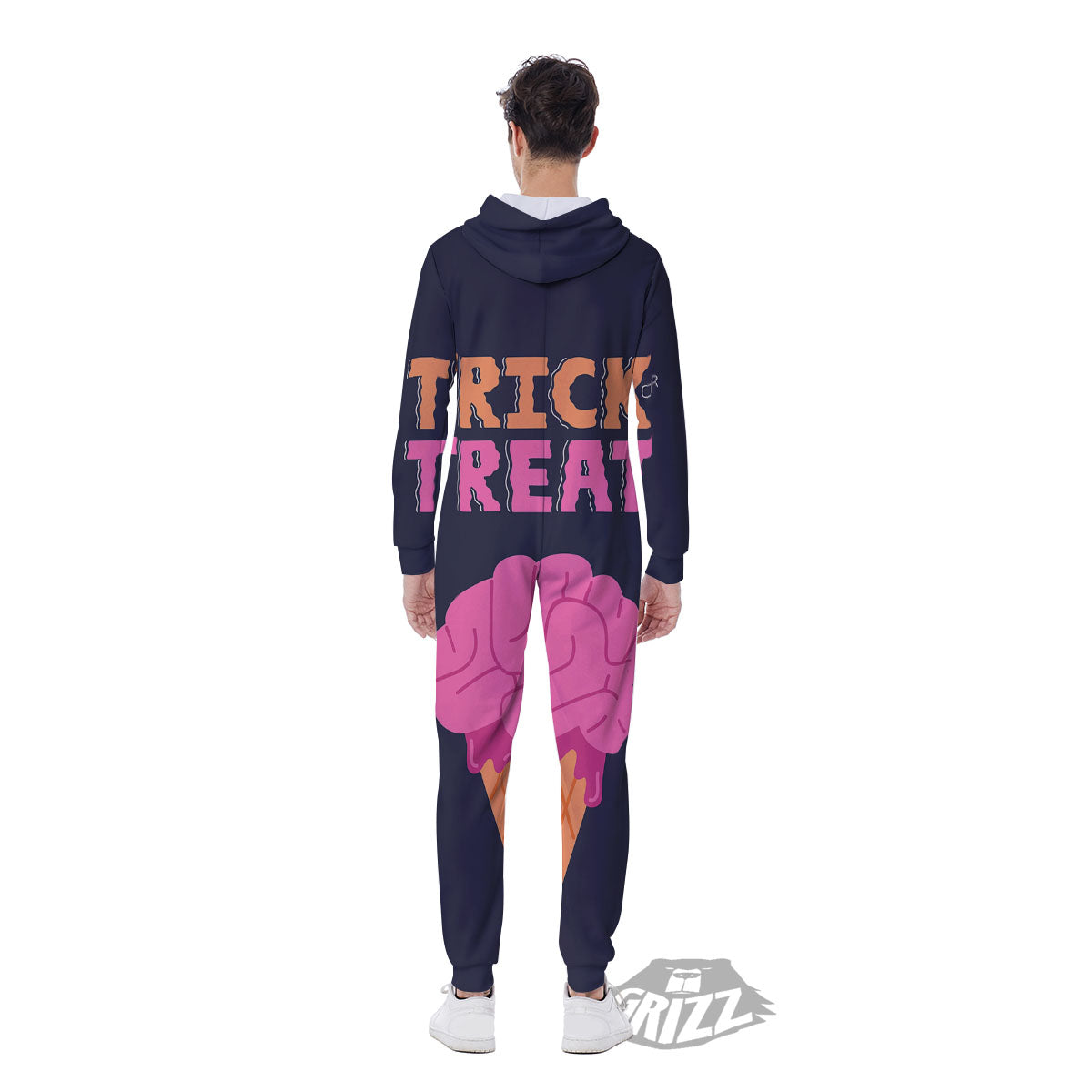 Brain Halloween Print Men's Jumpsuit-grizzshop