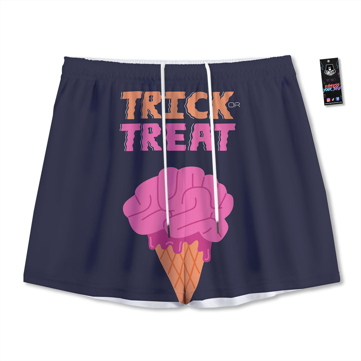 Brain Halloween Print Mesh Shorts