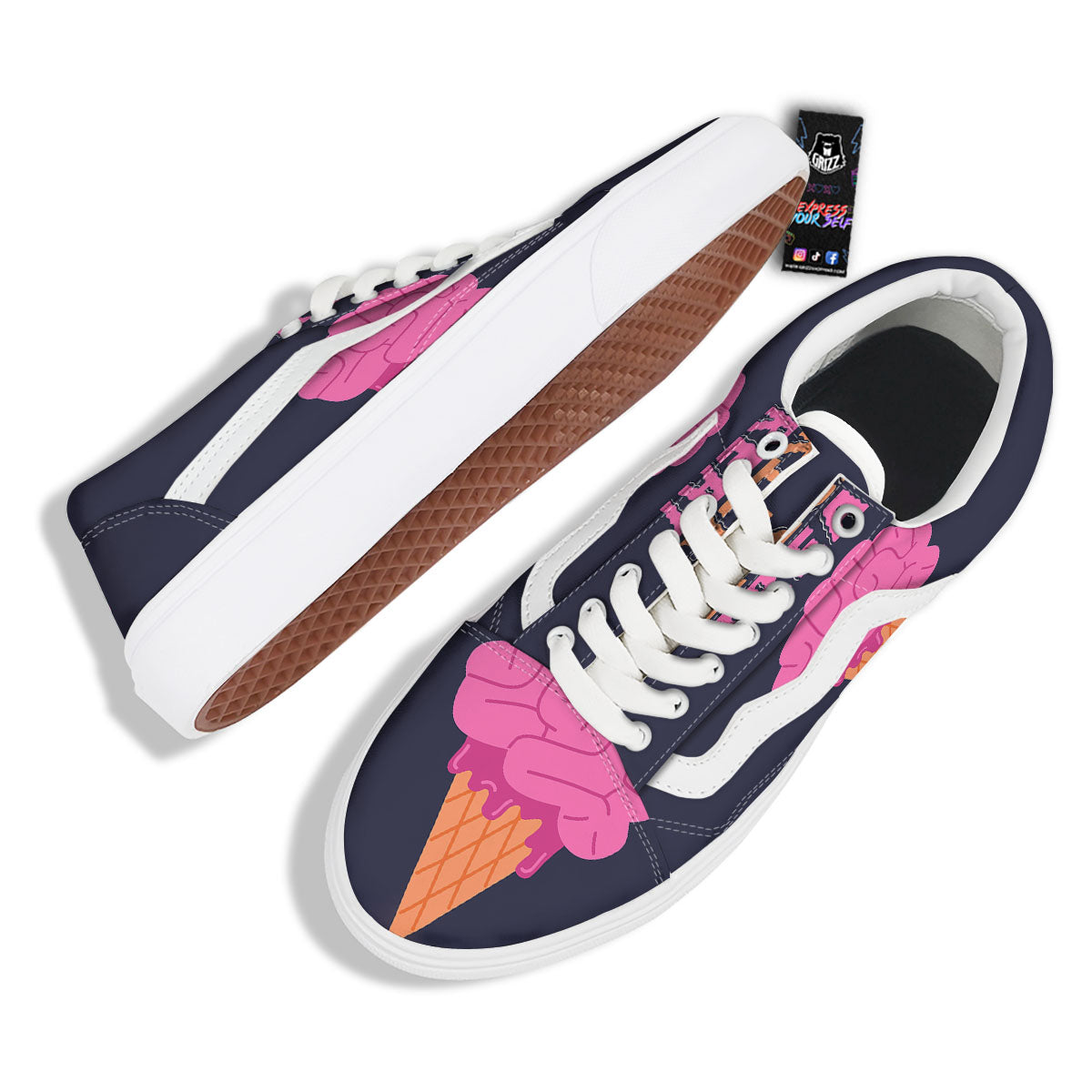 Brain Halloween Print Skate Shoes-grizzshop