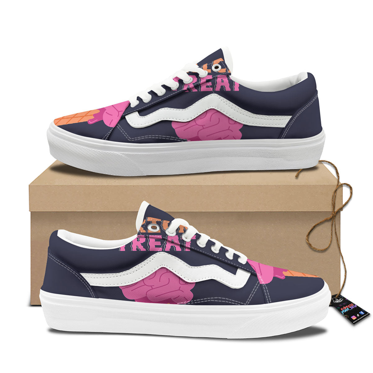 Brain Halloween Print Skate Shoes-grizzshop