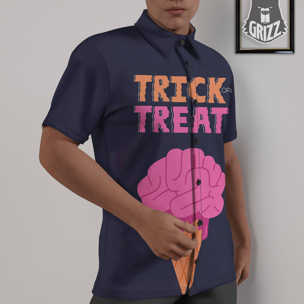 Brain Halloween Print Untucked Shirts-grizzshop