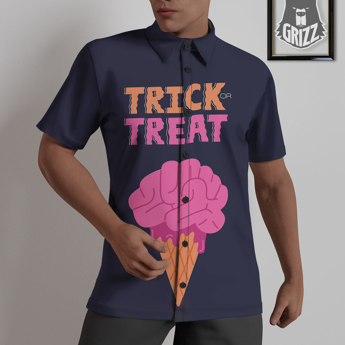 Brain Halloween Print Untucked Shirts-grizzshop