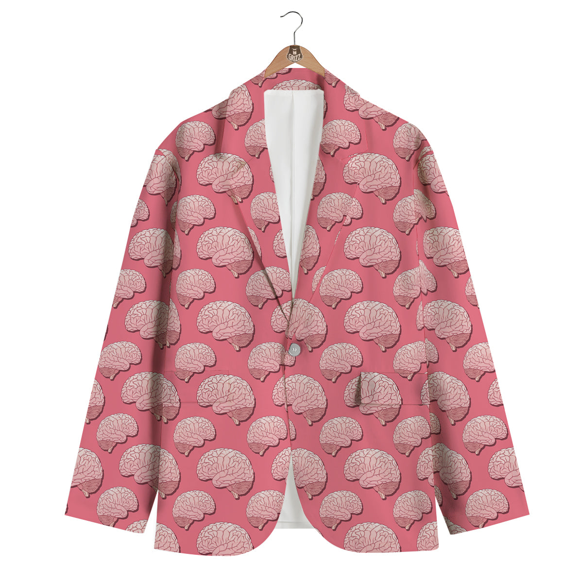Brain Pink Pattern Print Men's Blazer-grizzshop