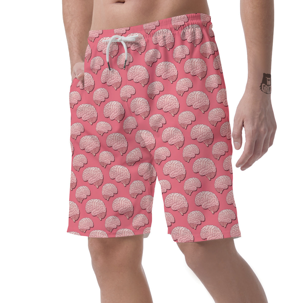 Brain Pink Pattern Print Men's Shorts-grizzshop