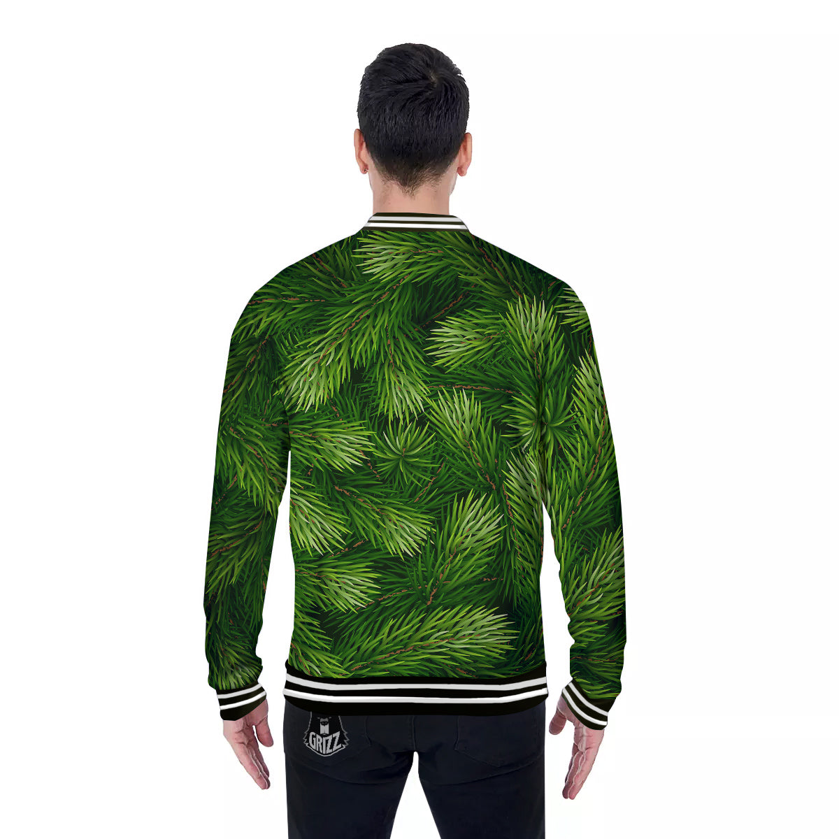Branches Christmas Tree Print Baseball Jacket-grizzshop