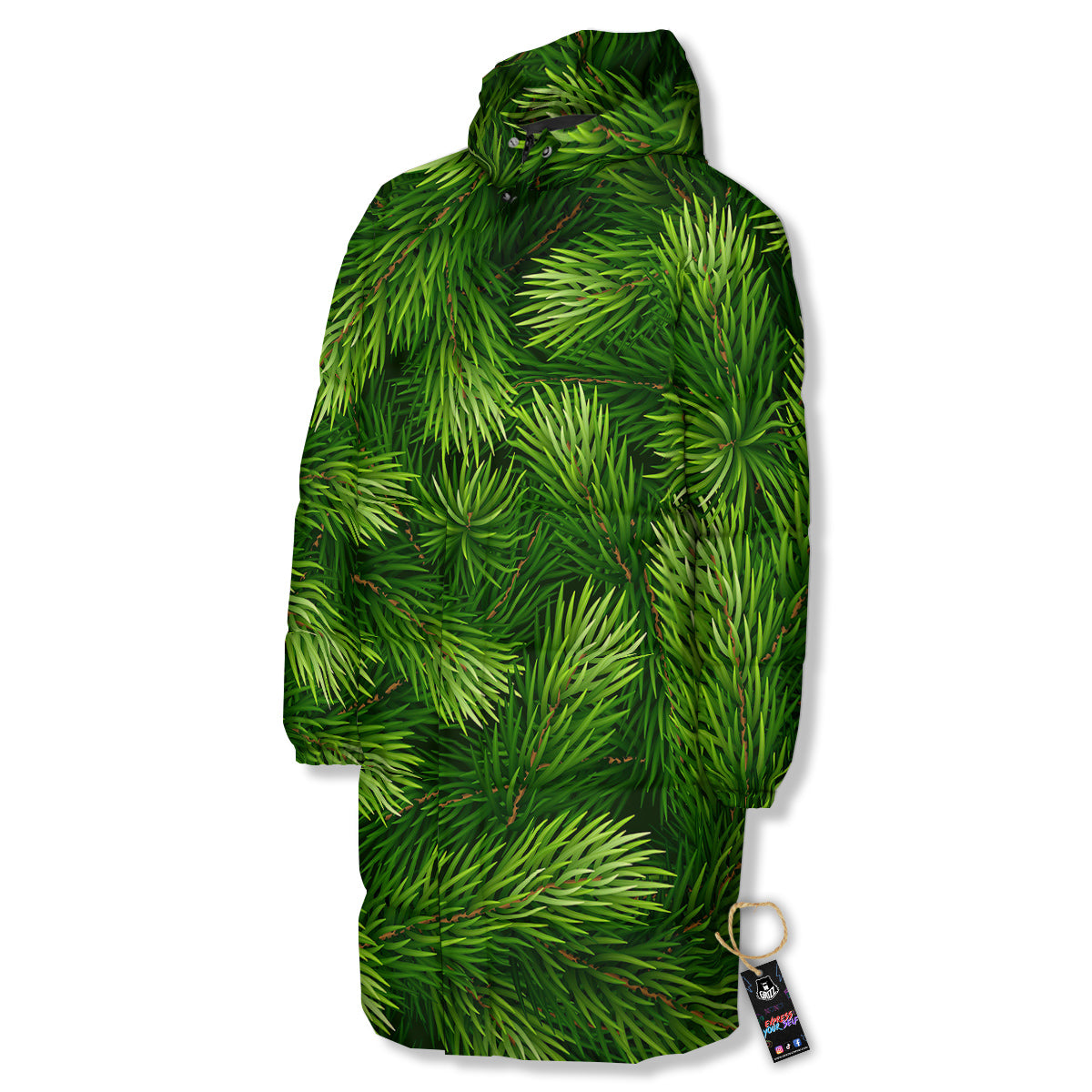 Branches Christmas Tree Print Long Down Jacket-grizzshop