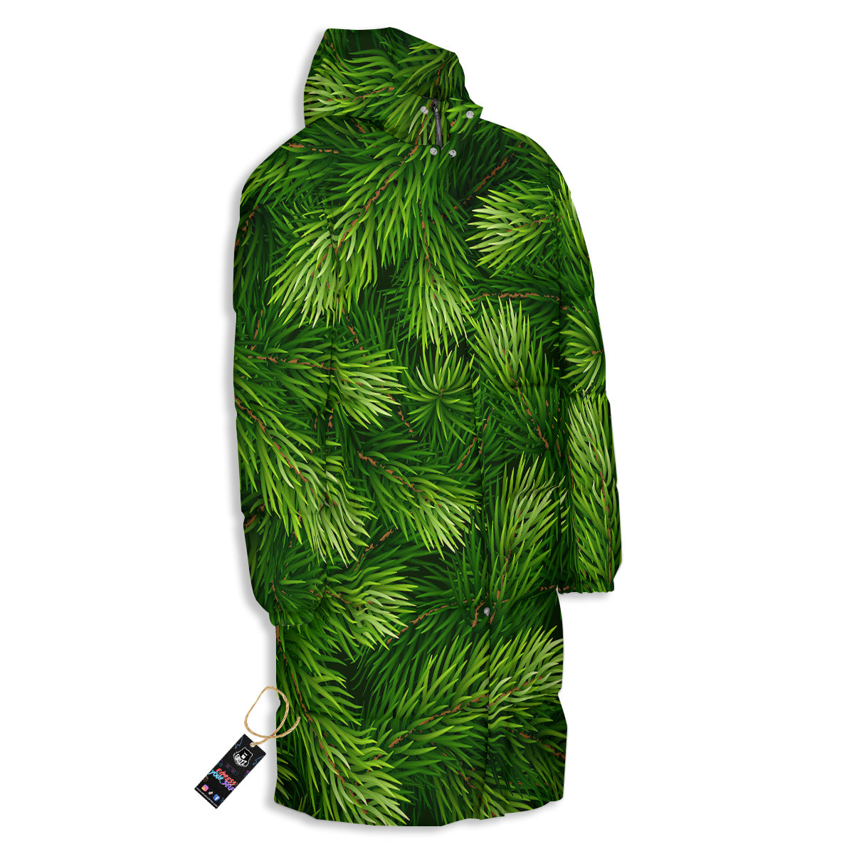 Branches Christmas Tree Print Long Down Jacket-grizzshop