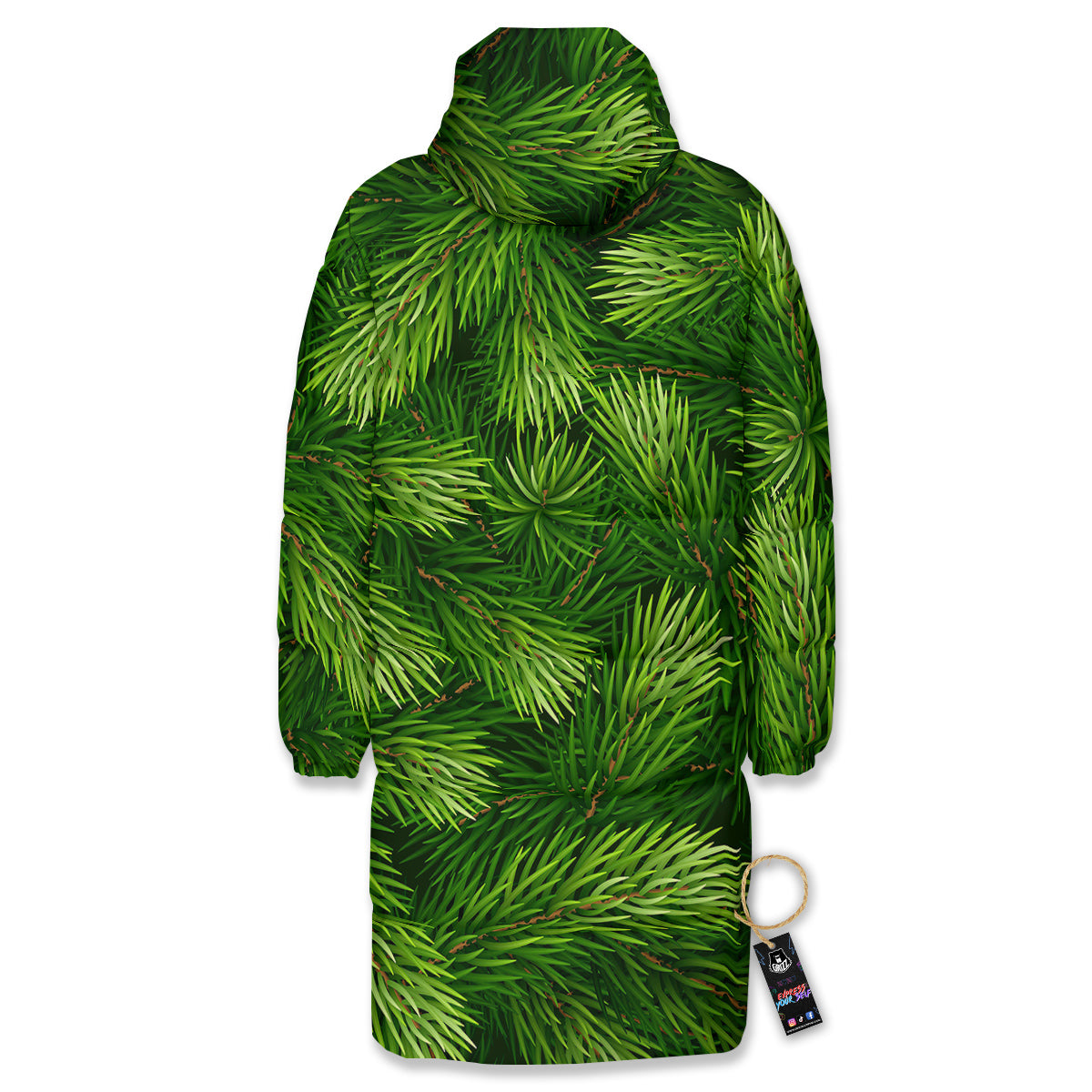 Branches Christmas Tree Print Long Down Jacket-grizzshop