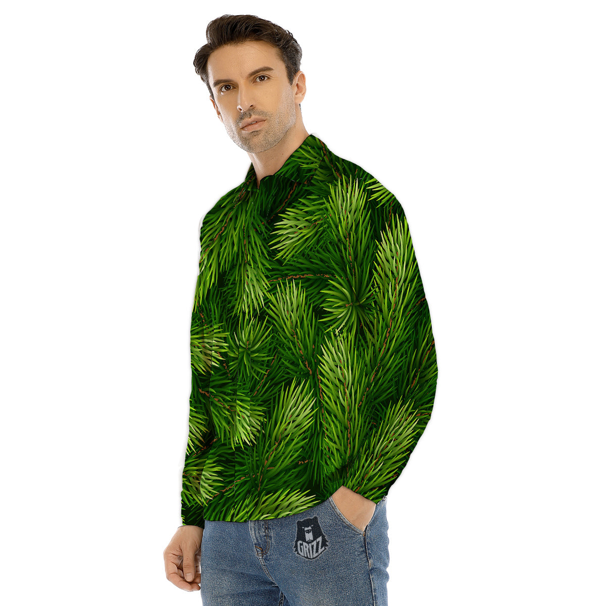 Branches Christmas Tree Print Men's Dress Shirts-grizzshop