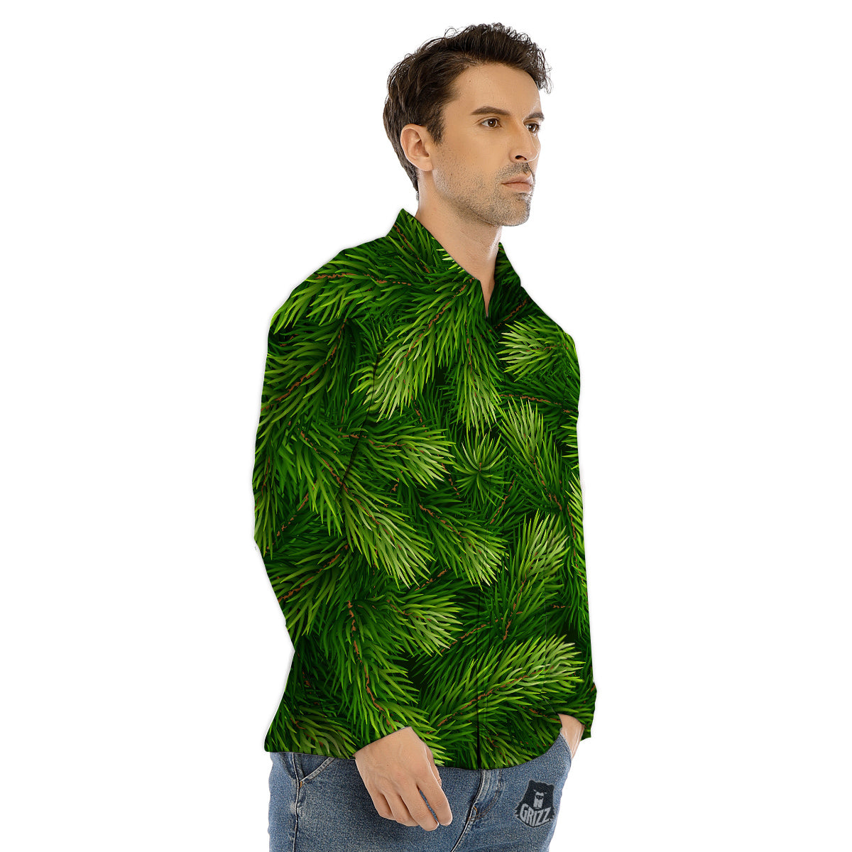 Branches Christmas Tree Print Men's Dress Shirts-grizzshop