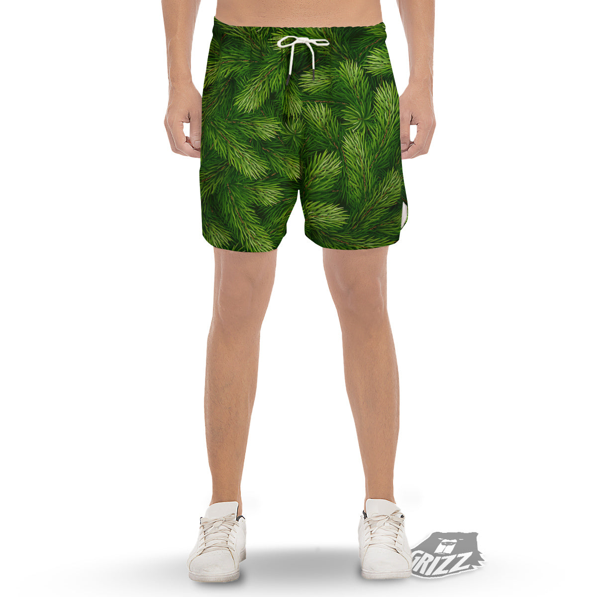 Branches Christmas Tree Print Men's Gym Shorts-grizzshop