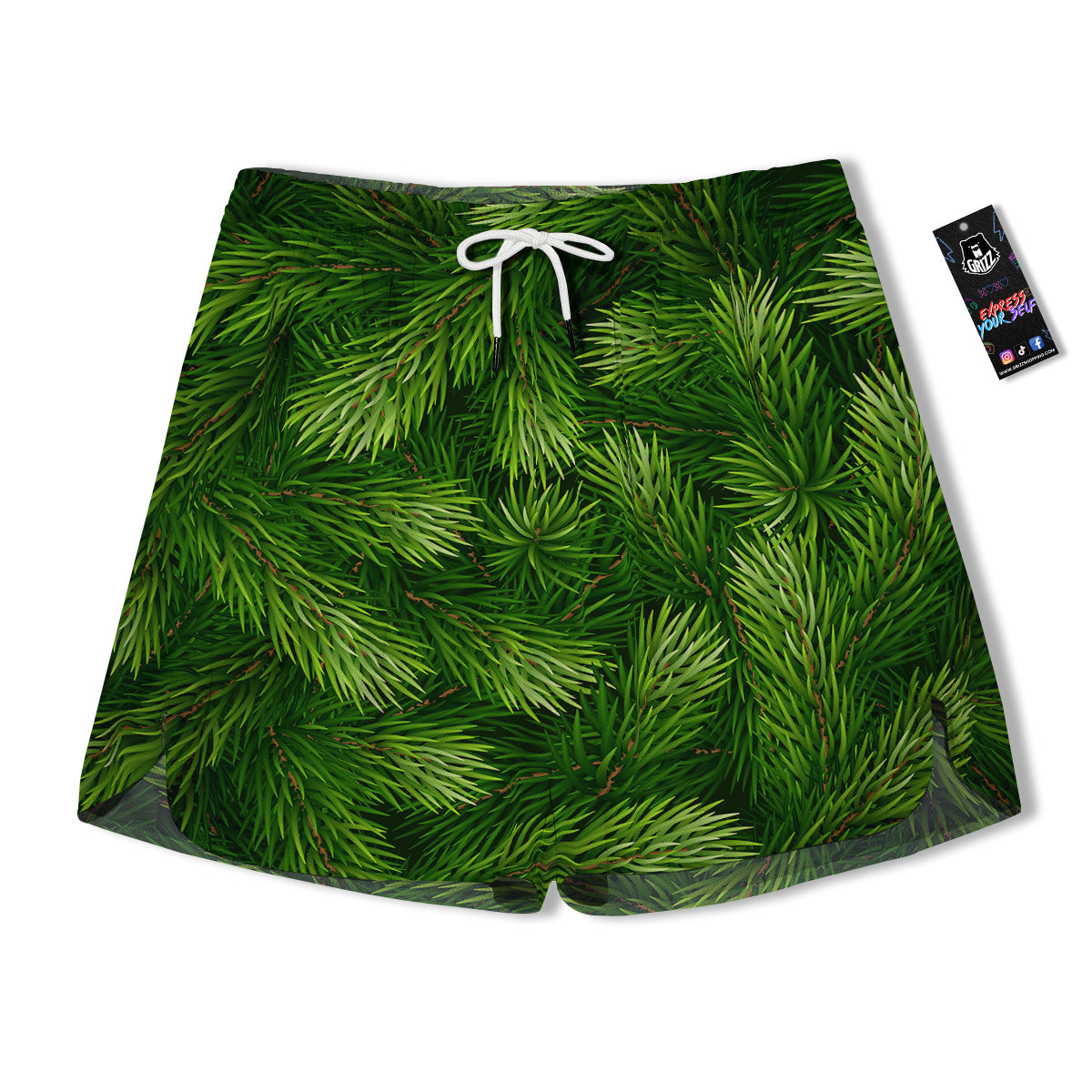 Branches Christmas Tree Print Men's Running Shorts-grizzshop